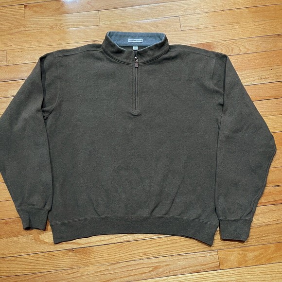 Peter Millar Golf Mens Quarter Zip Pullover Sweater Size Large L Cotton Brown - Picture 1 of 10